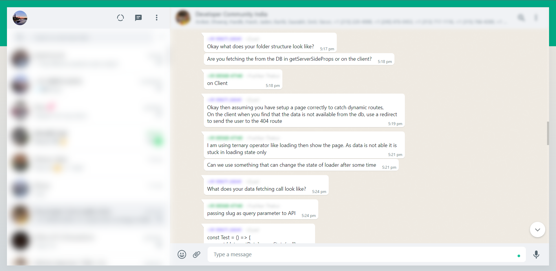 A snapshot of blurrit extension in action with WhatsApp Web in light mode